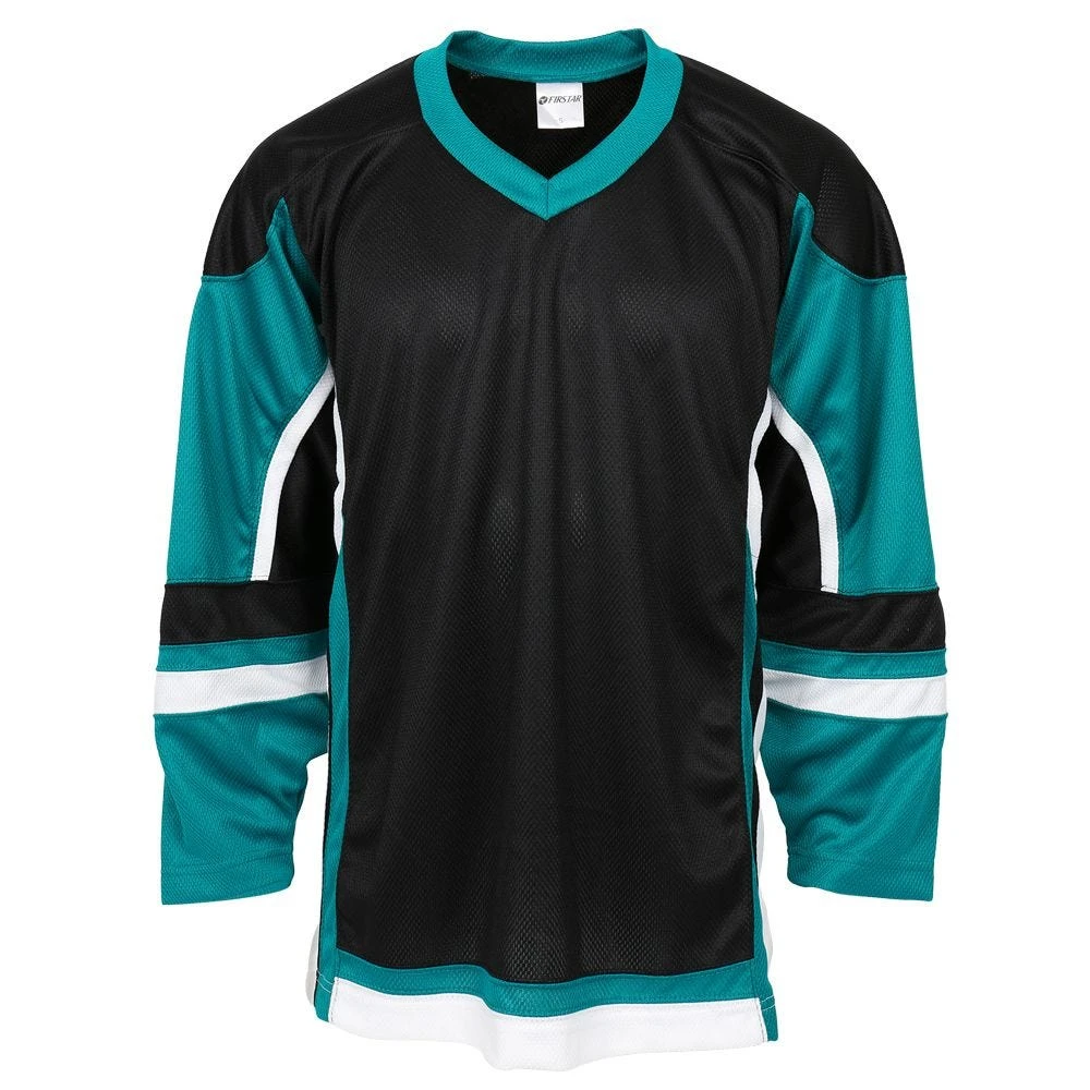 Stadium Adult Hockey Jersey - Black/Teal/White