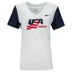 Nike USA Hockey Dri-Fit Cotton Slub V-Neck Women's Short Sleeve Tee Shirt